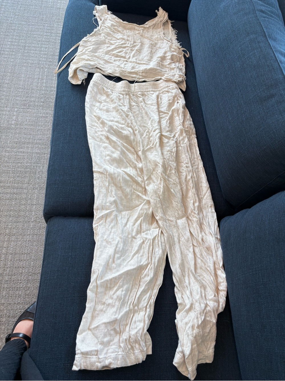 Vici Light Cream Straight-Leg Linen Blend 2 Piece Set